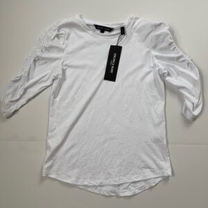 Veronica Beard Waldorf Tee White Ruched Sleeve Cotton Top XS NWT